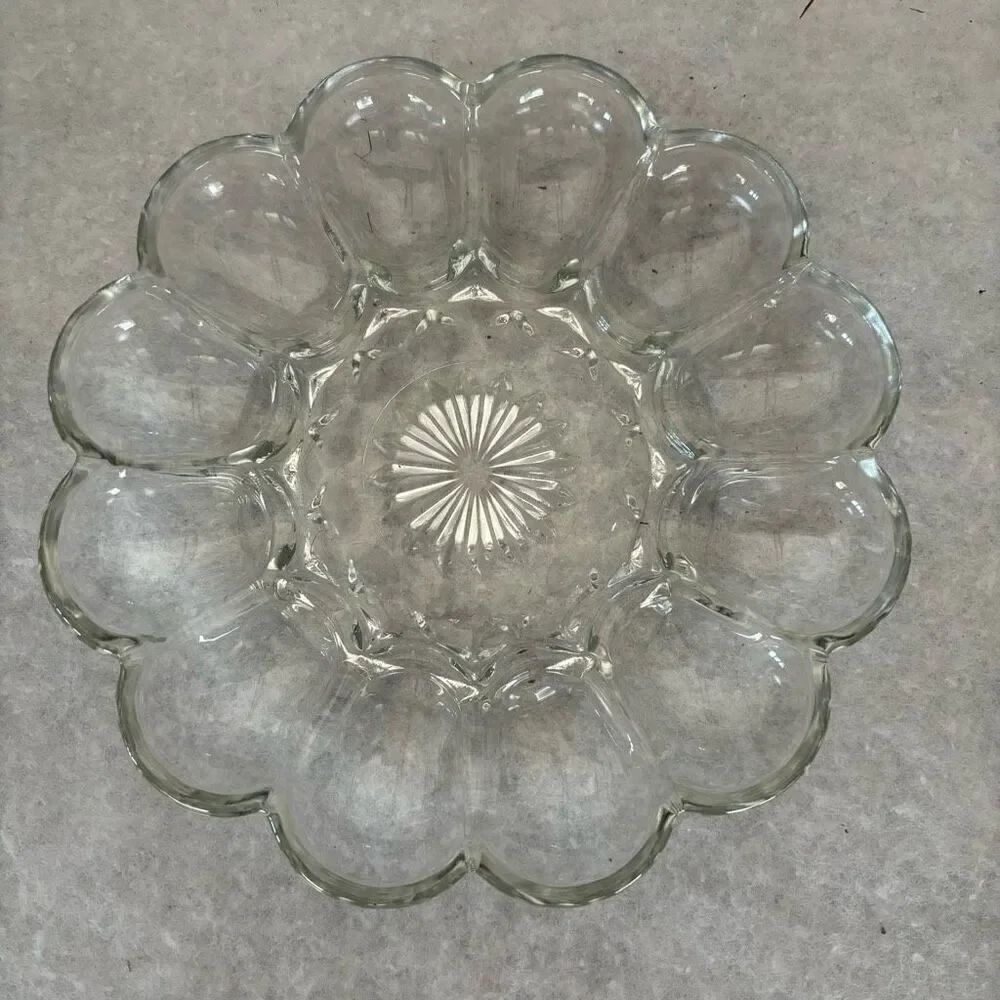 Deviled Egg Clear Depression Glass 12 Egg 10” Serving Plate USA